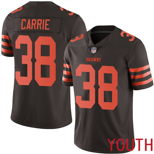 Cleveland Browns T J Carrie Youth Brown Limited Jersey 38 NFL Football Rush Vapor Untouchable
